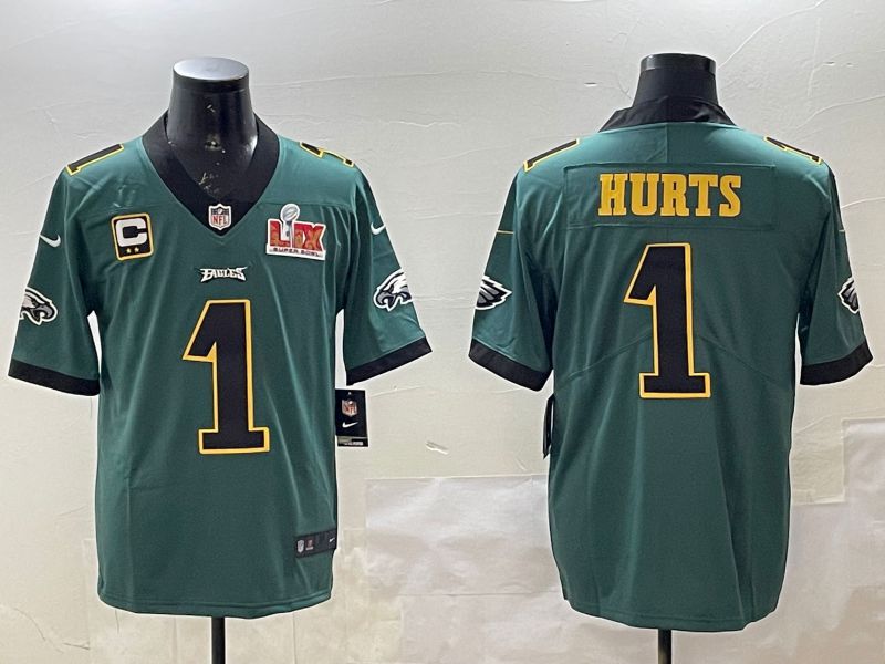Men Philadelphia Eagles #1 Hurts Green gold 2025 Nike Vapor Limited NFL Jersey style 2